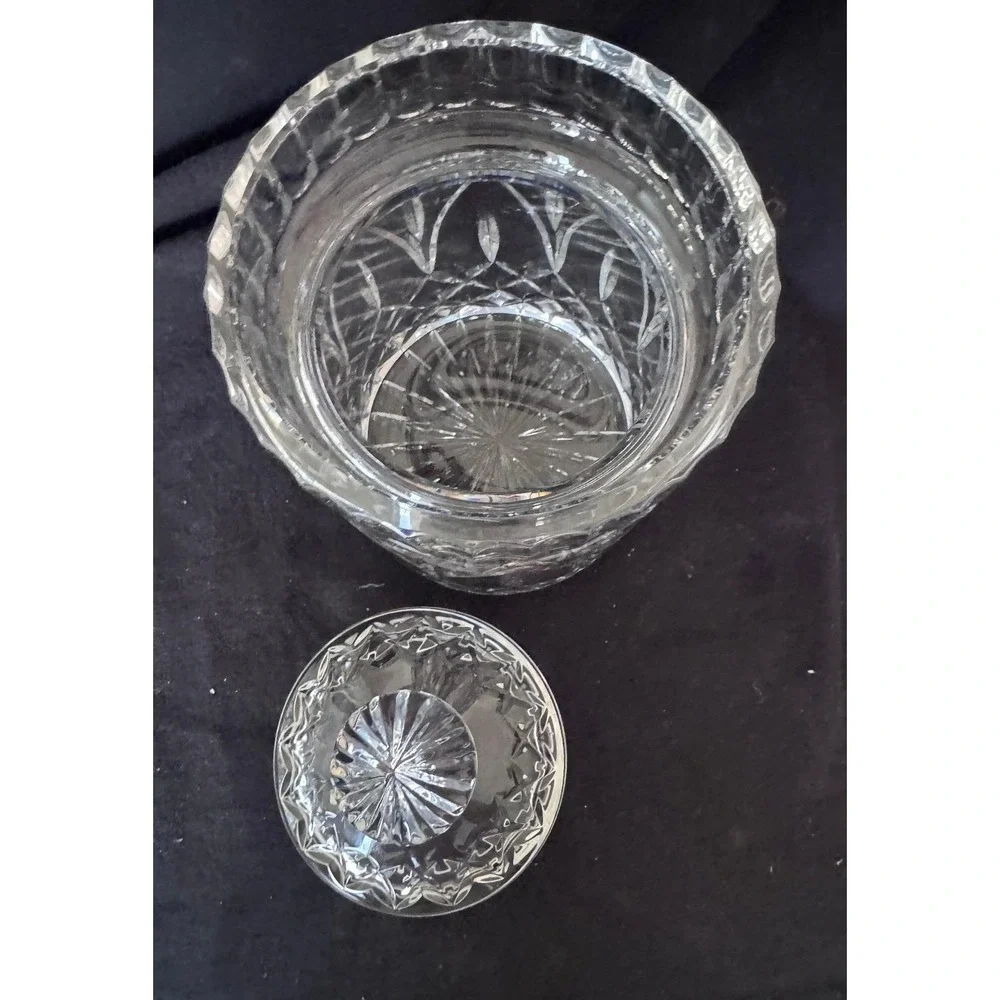 Vintage Lead Crystal Biscuit Barrel Apothecary Jar with Lid Clear Cut Glass 8.5